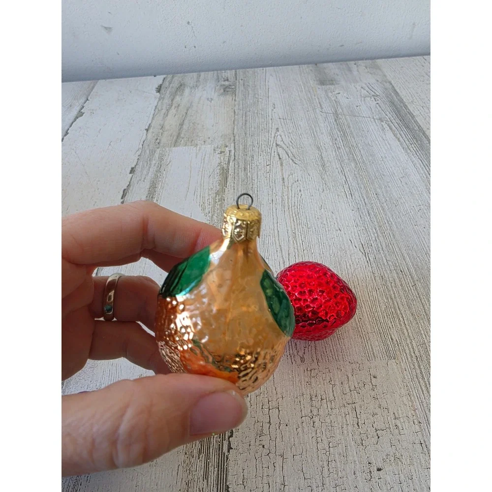 Vintage mercury glass strawberry lemon pepper grape ornament set‎ tree glitter